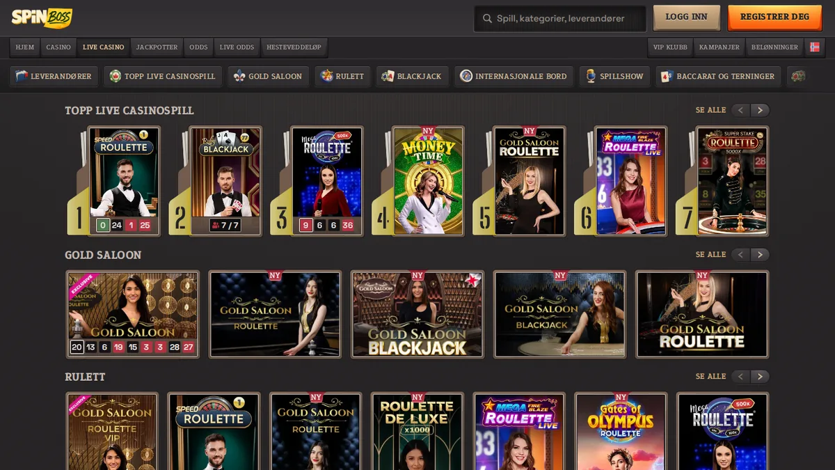 Games, Slots and Live Casino Selection